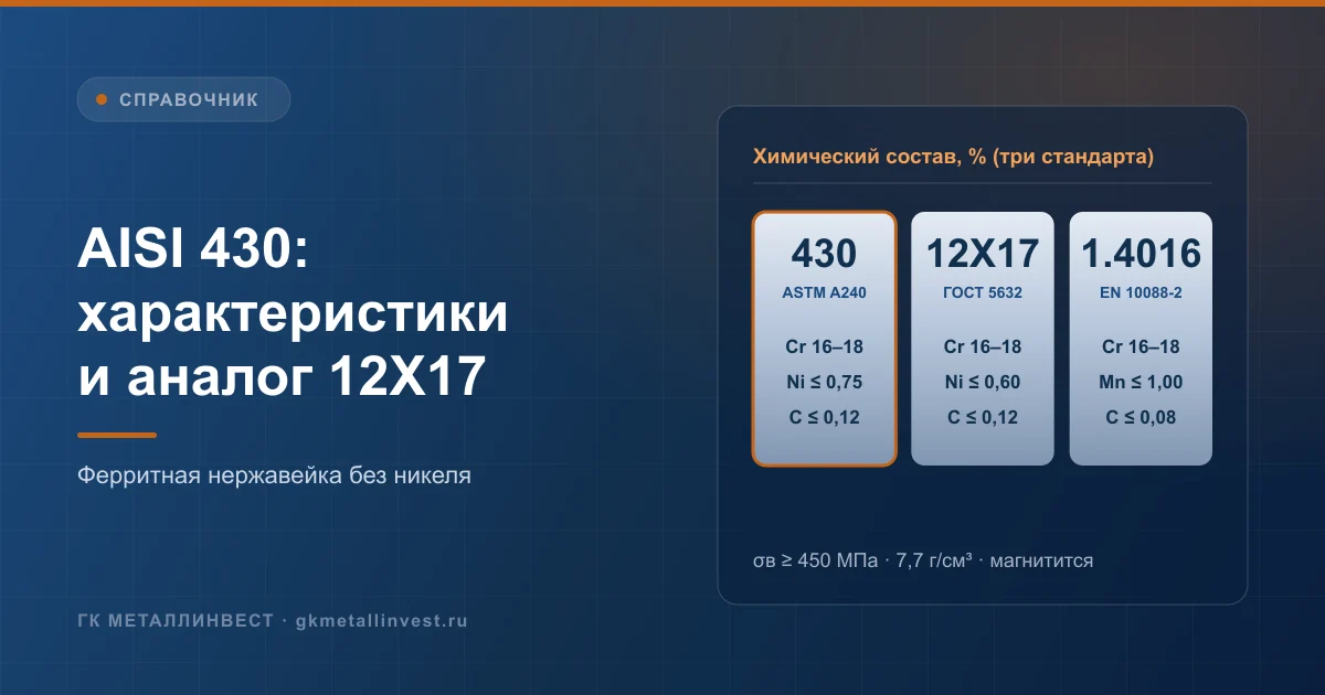 AISI 430 (12Х17): характеристики, состав и аналоги ферритной нержавейки