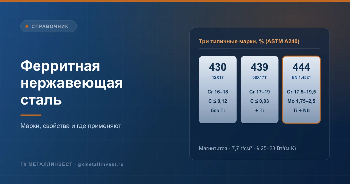 Ферритная нержавеющая сталь: группы марок, свойства и применение