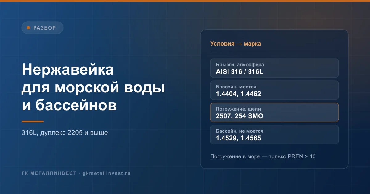 Нержавейка для морской воды и бассейнов: 316L, дуплекс 2205 и 2507