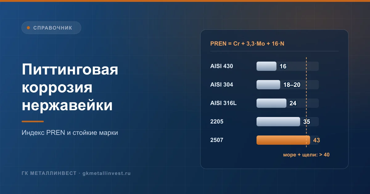 Питтинговая коррозия нержавеющей стали: индекс PREN и стойкость марок