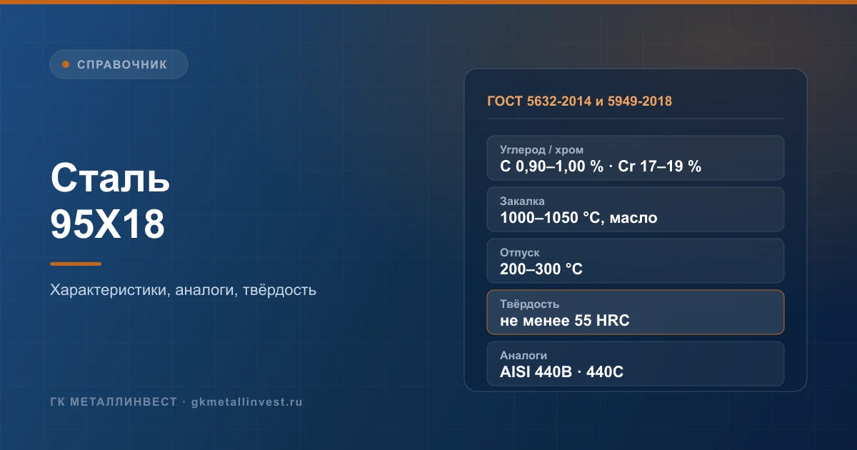 Сталь 95Х18: химический состав по ГОСТ 5632-2014, твёрдость после закалки и аналоги AISI 440B и 440C